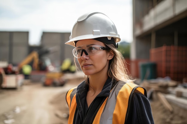 Donna con casco in un cantiere IA generativa