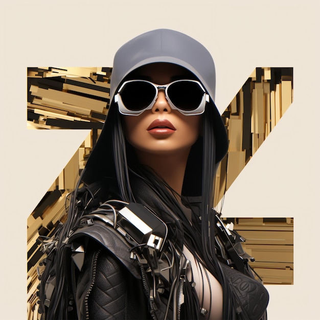Donna con giacca di pelle e occhiali da sole stile moda arte digitale stile illustrazione digitale