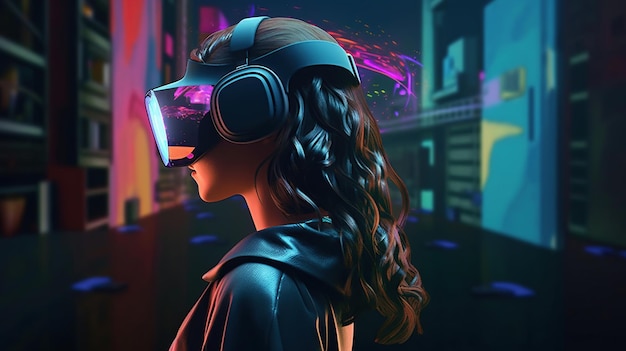 Donna con gli occhiali e un visore VR AI Generated