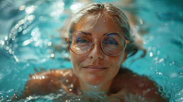 Donna con gli occhiali in piscina AI generativa