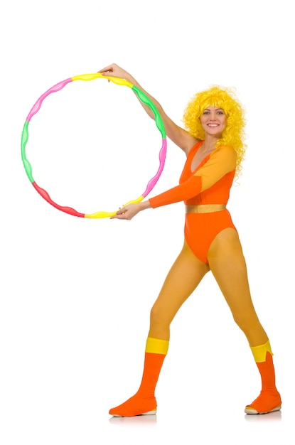 Donna con hula hoop isolato