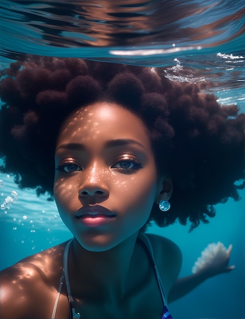Donna con i capelli afro che nuota