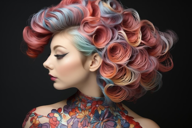 Donna con i capelli colorati posa per la foto.