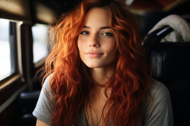 Donna con i capelli rossi brillanti Bellissima illustrazione generativa AI