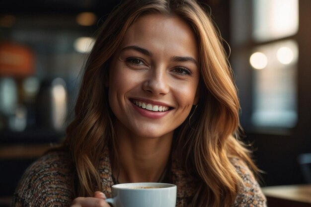 Donna con il caffè sorridente