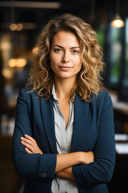 Donna con le braccia incrociate che posa per una foto AI generativa