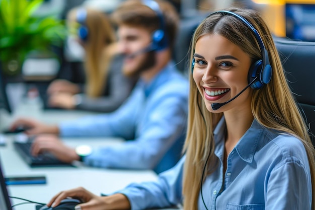 Donna con le cuffie che lavora al computer