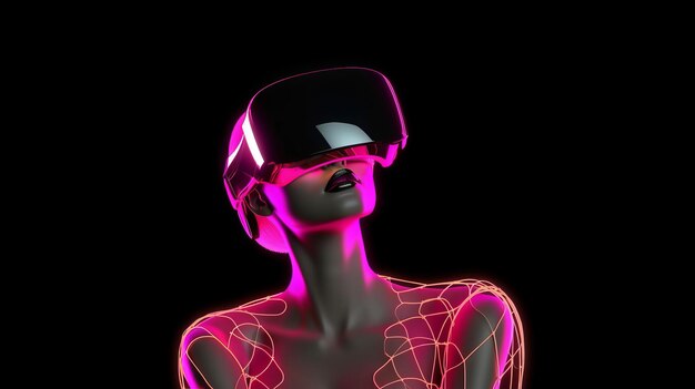 Donna con occhiali VR nello spazio al neon illustrazione d'arte digitale