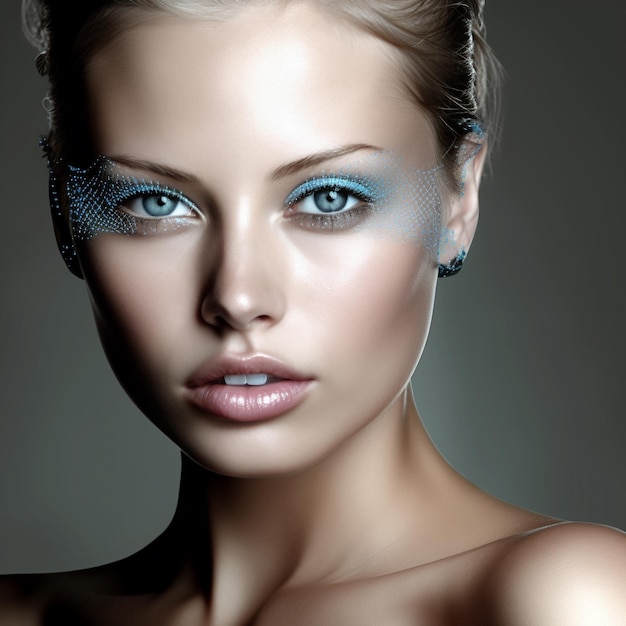 Donna con trucco blu generato dall'intelligenza artificiale