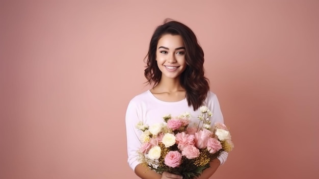 Donna con un bouquet di fiori