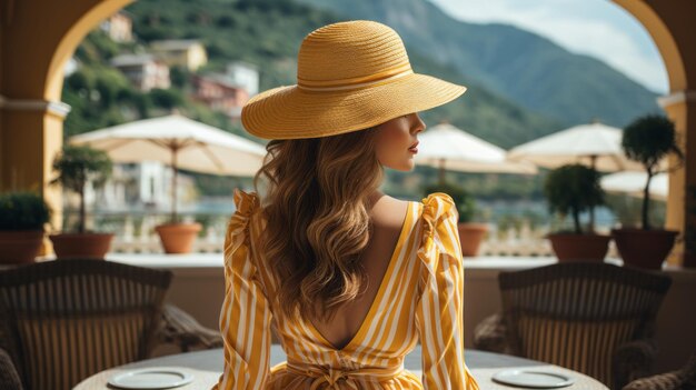 Donna con un cappello da sole che esplora le strade di una città europea