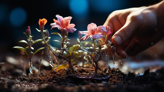 donna con un fiore in mano la sera