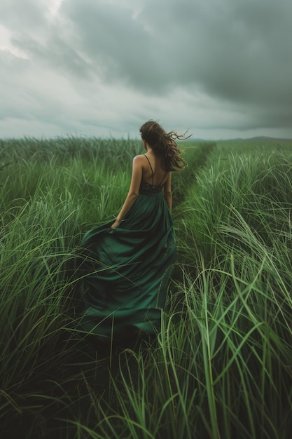 donna con un vestito in un campo di grano IA generativa