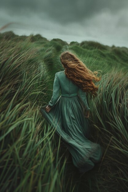 donna con un vestito in un campo di grano IA generativa