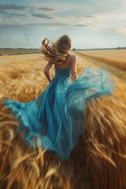 donna con un vestito in un campo di grano IA generativa