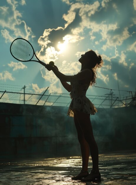 Donna con una racchetta da tennis sul campo da tennis