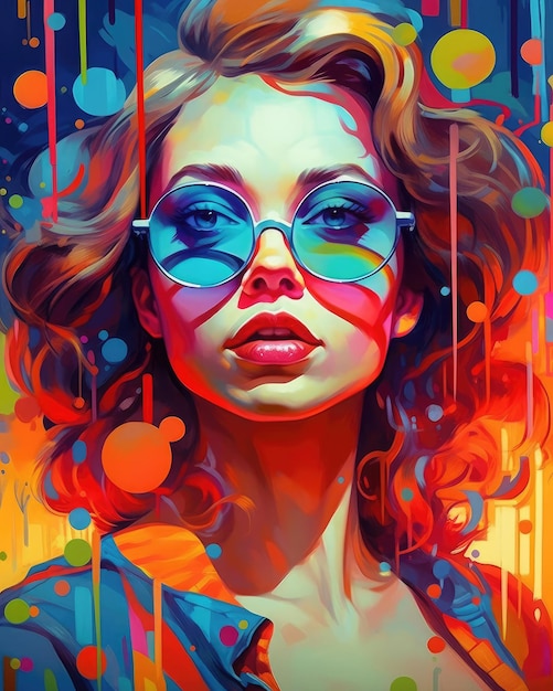 Donna con vernice colorata tra i capelli e occhiali da sole moderni primo piano estremo AI generativa