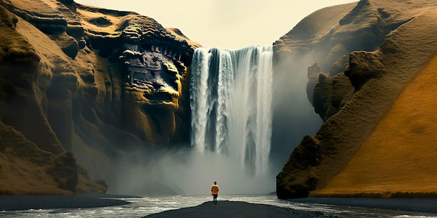 Donna con vista sulla cascata