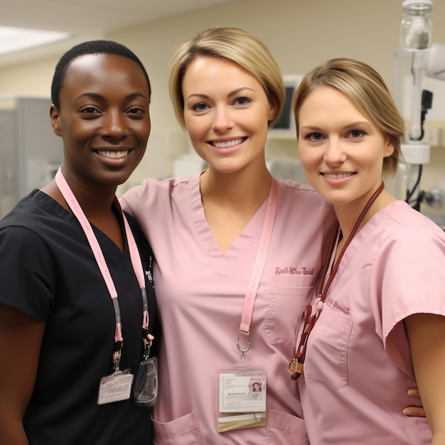 Donna consapevole del cancro al seno in maglietta rosa con nastro rosa satinato sul petto che sostiene