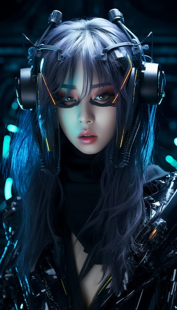 Donna cyberpunk con occhiali da sole futuristici Modello 3D realistico di un bellissimo cyborg Ai generato