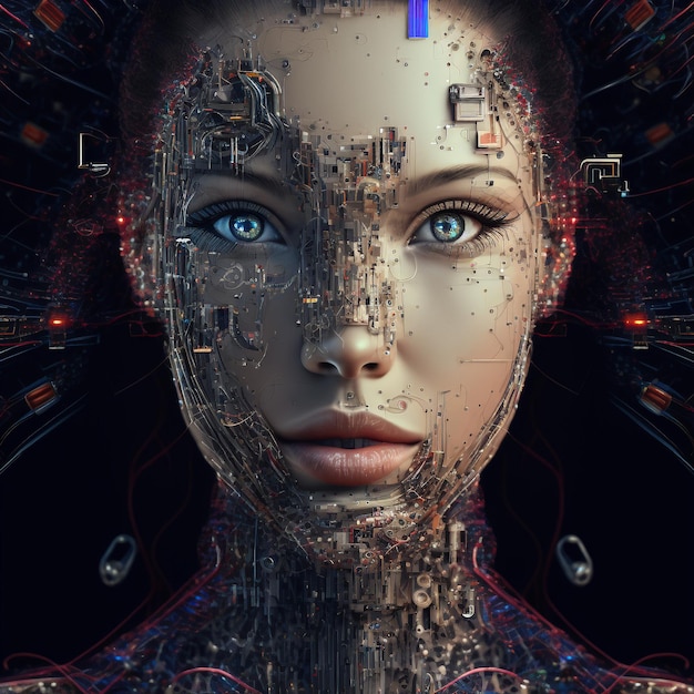 Donna cyborg fantascientifica AI generativa