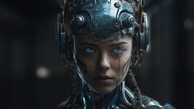 Donna cyborg in tuta spaziale futuristica IA generativa