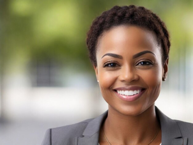 donna d'affari africana fiduciosa sorridente ritratto ravvicinato per la campagna di lavoro e carriera