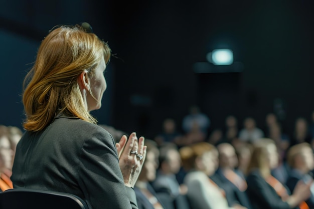 Donna d'affari applaudita alla presentazione della conferenza