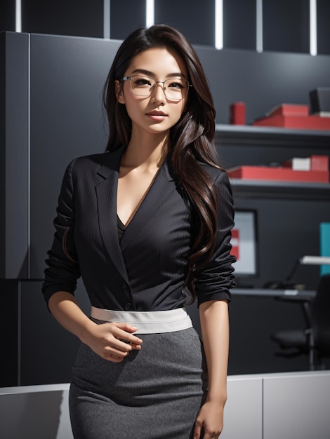 Donna d'affari asiatica con un background di marketing