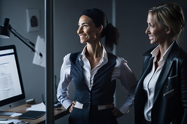 Donna d'affari vestita elegantemente che posa per una foto AI generativa