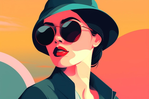 Donna design ritratto illustrazione poster ragazza moda occhiali stile moderno modello AI generativa