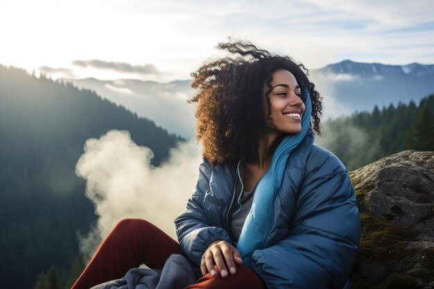 Donna di mezza età in montagna Vera vita in natura