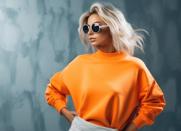 donna di moda nei colori bianco e arancione