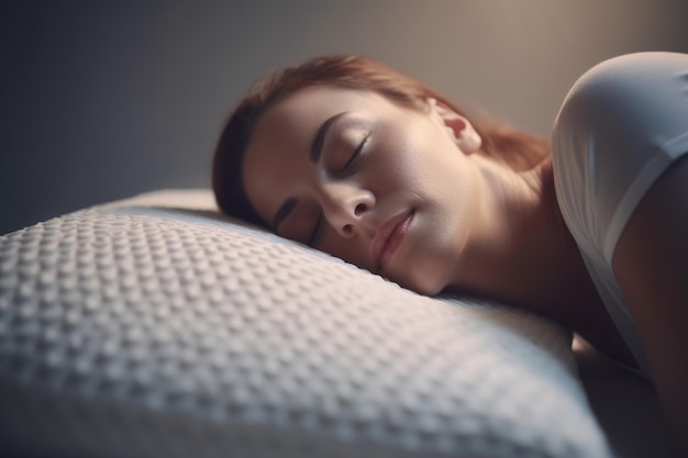 Donna dorme cuscino tempo viso riposo sano generare Ai