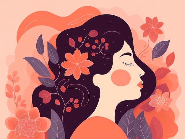 Donna e fiori Illustrazione piatta AI generata
