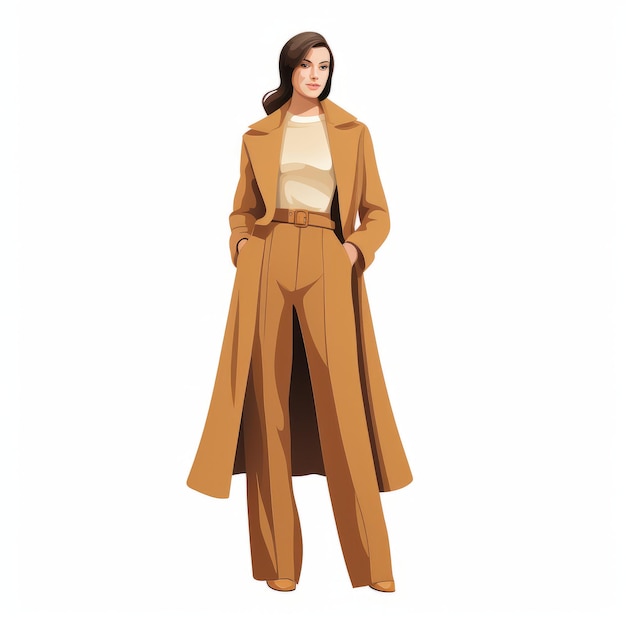 Donna elegante con cappotto lungo e pantaloni stretti Illustrazione di moda
