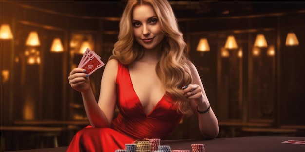 donna elegante con illustrazione di giochi di casinò