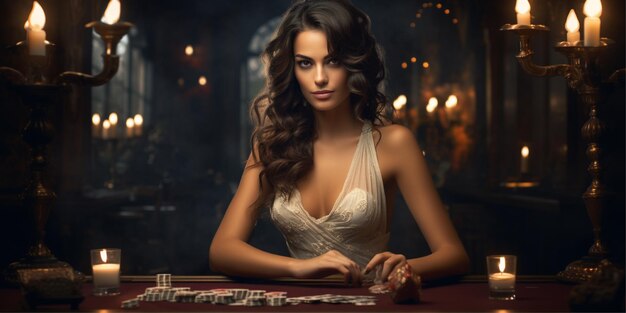 Donna elegante con l'illustrazione del volantino del poker