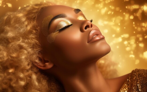 Donna elegante nera con glitter dorati