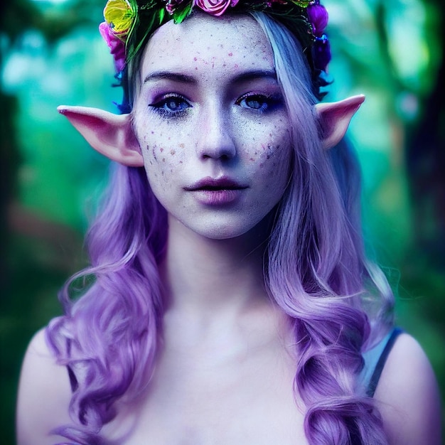 Donna elfo fantasia ritratto orecchie a punta rendering 3d