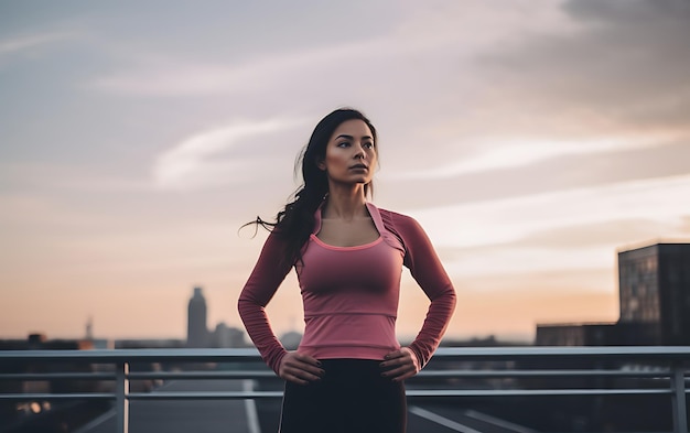 Donna felice che fa forma fisica di allenamento al mattino