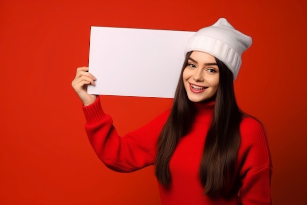 Donna felice festa invernale di Babbo Natale allegra Genera Ai