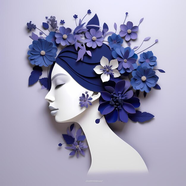 donna fiori d'argento blu cappello fiorito splendida illustrazione porcellana manichini giapponesi dipinti archivio design latte carta tagliato bellezza proibita viola rete, generativa ai