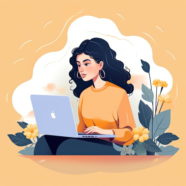 Donna freelance che lavora al portatile a casa freelance lavoro remoto freelance illustrazione vettoriale