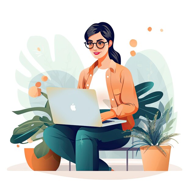 Donna freelance che lavora al portatile a casa freelance lavoro remoto freelance illustrazione vettoriale
