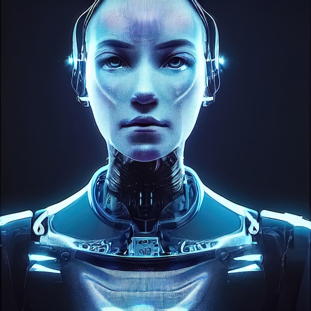 Donna futuristica fantascientifica cyberpunk Concetto di tecnologia cibernetica Illustrazione digitale 3D