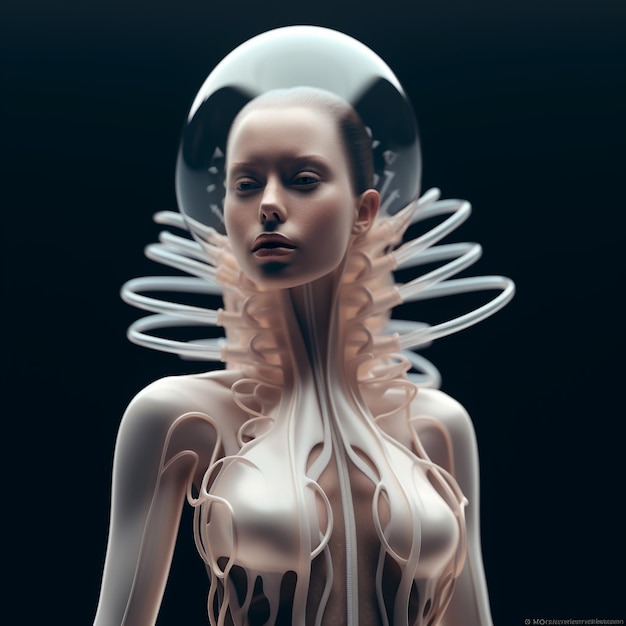 donna futuristica fishion modello di abito illustrazione e ragazza cyborg robot umano