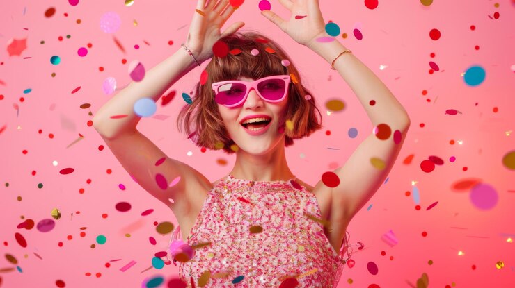 Donna gioiosa che celebra con i confetti