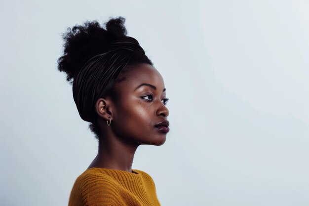 Donna giovane imprenditrice afroamericana sicura isolata su uno sfondo bianco con spazio per il testo