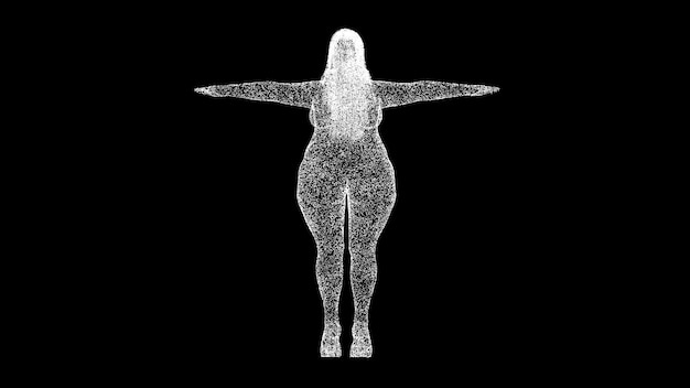 Donna grassa 3D su bg nero Dieta di stile di vita malsana Grasso corporeo Sovrappeso Sanità e concetto di buona forma corporea Problemi di salute Grasso per la presentazione del testo del titolo animazione 3d